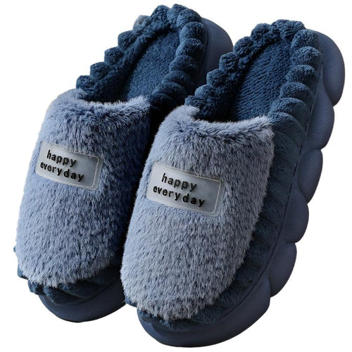 Ella - Blå, myke tøfler med sklisikker såle